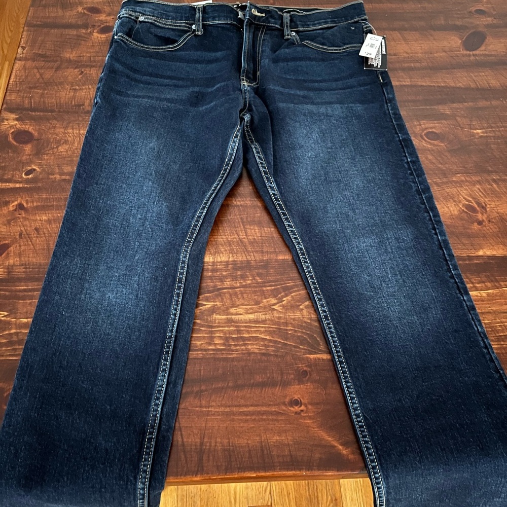 Dark Wash Men’s Straight Jeans - Deep Indigo Blue